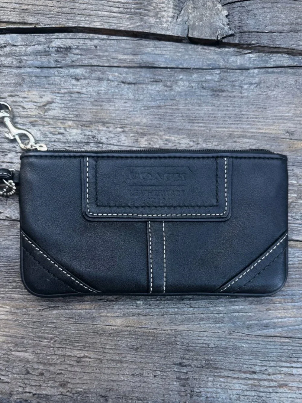 Authentic Women's Coach Black Leather Wristlet Wallet Used Once Clean